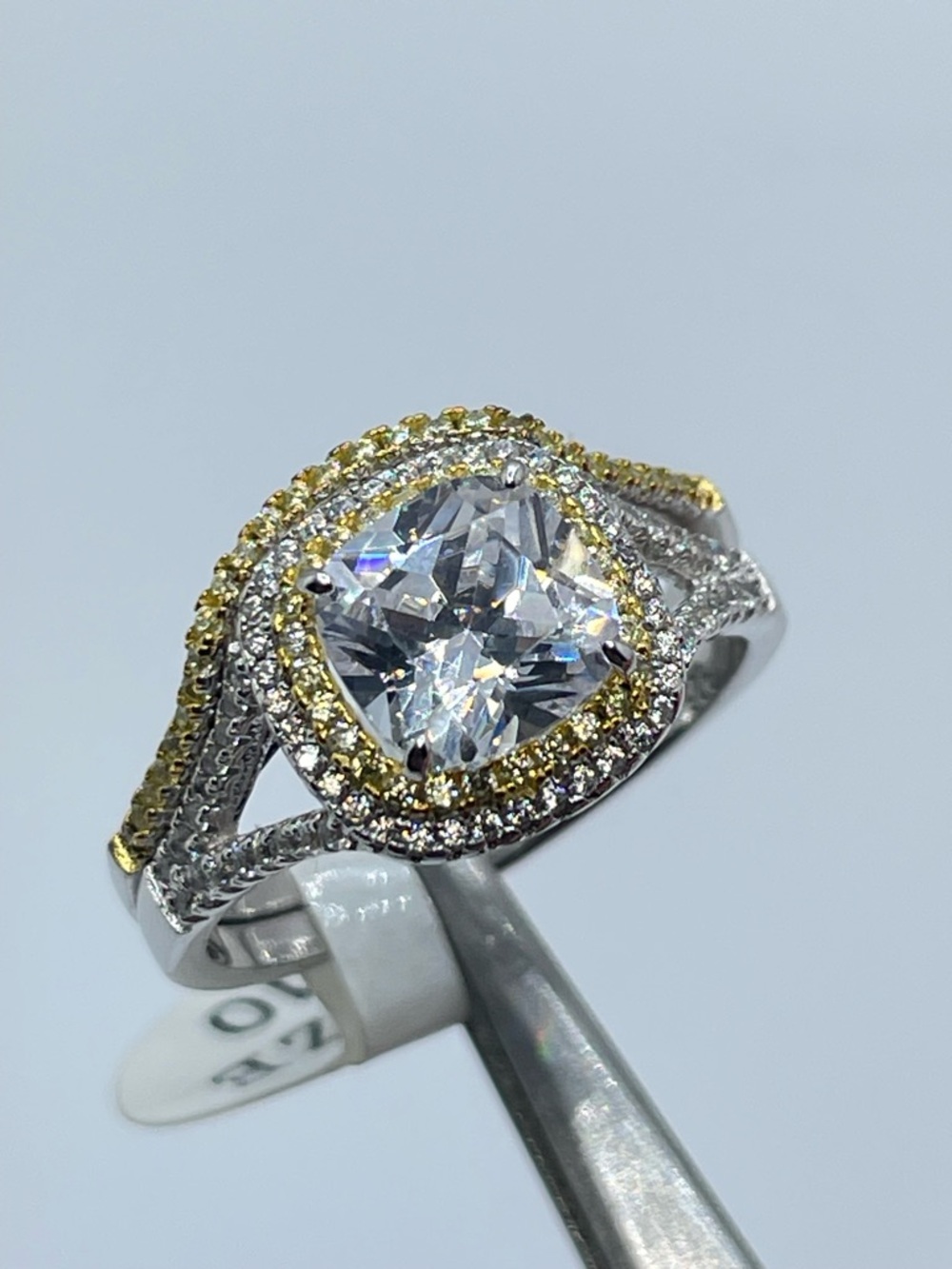 Sterling Silver 925 Diamond Halo Engagement Bridal Wedding 2 Band Ring Set 10‎
